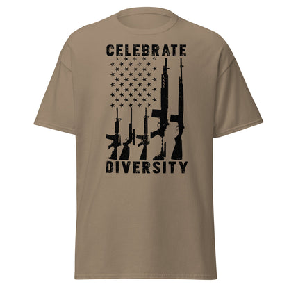 Liberty & Lead Apparel Brown Savana / S Celebrate Diversity / Many Weapons / Gun Flag / Rifles - Men's Classic Tee