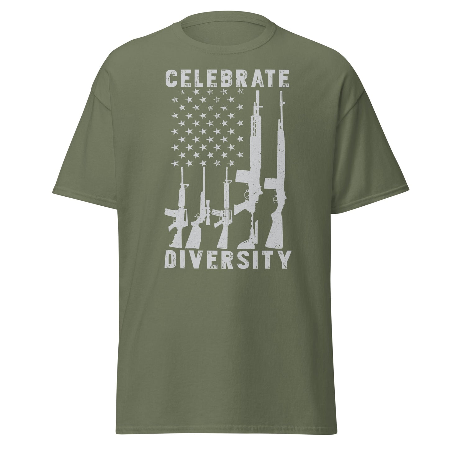 Liberty & Lead Apparel Military Green / S Celebrate Diversity / Many Weapons / Gun Flag / Rifles - Men's Classic Tee