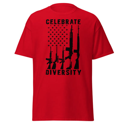 Liberty & Lead Apparel Red / S Celebrate Diversity / Many Weapons / Gun Flag / Rifles - Men's Classic Tee