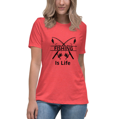 Liberty & Lead Apparel Heather Red / S Fishing Is Life - Ladies Relaxed Tee