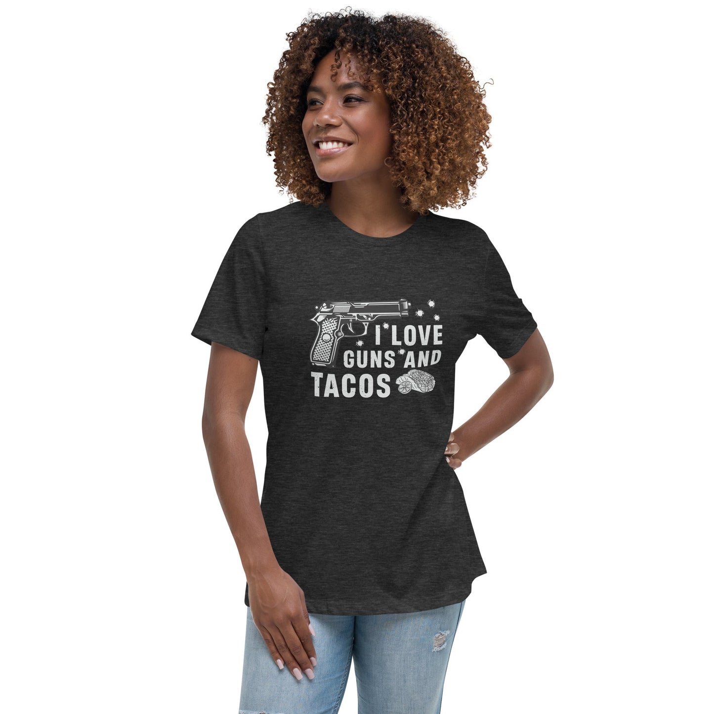 Liberty & Lead Apparel Dark Grey Heather / S Guns and Tacos - Ladies Relaxed Tee