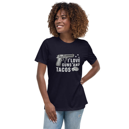 Liberty & Lead Apparel Navy / S Guns and Tacos - Ladies Relaxed Tee