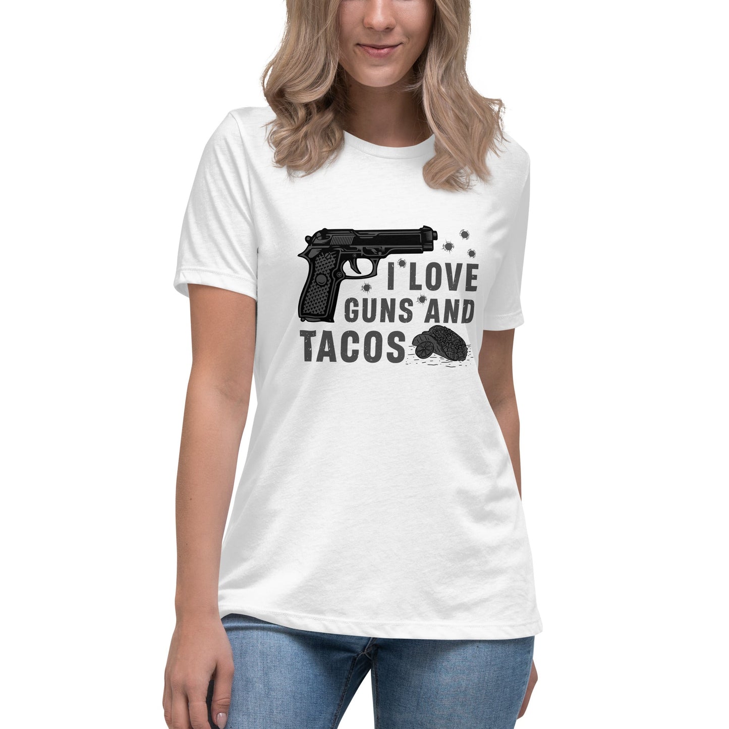 Liberty & Lead Apparel White / S I Love Guns and Tacos 2 / Tacos and Guns / But First Tacos  - Ladies Relaxed Tee