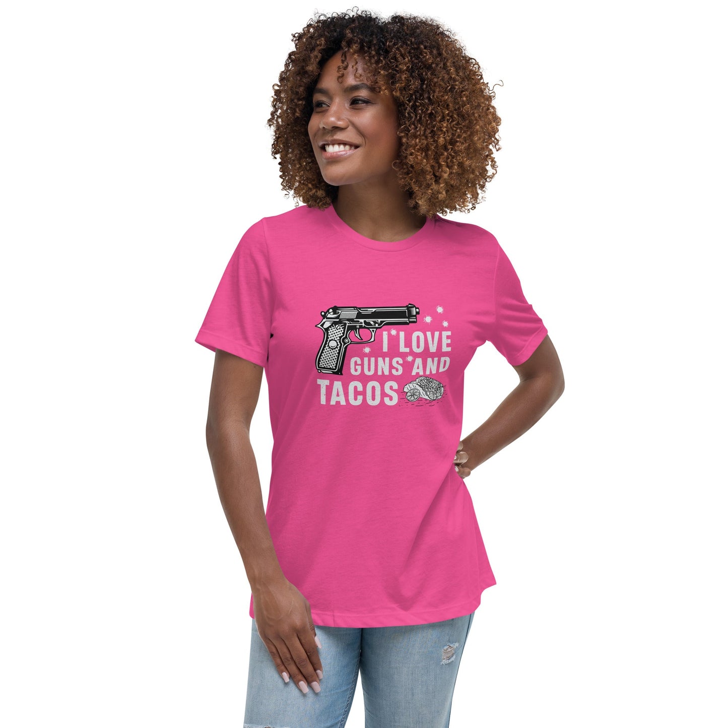 Liberty & Lead Apparel Berry / S I Love Guns and Tacos / Tacos and Guns / But First Tacos  - Ladies Relaxed Tee