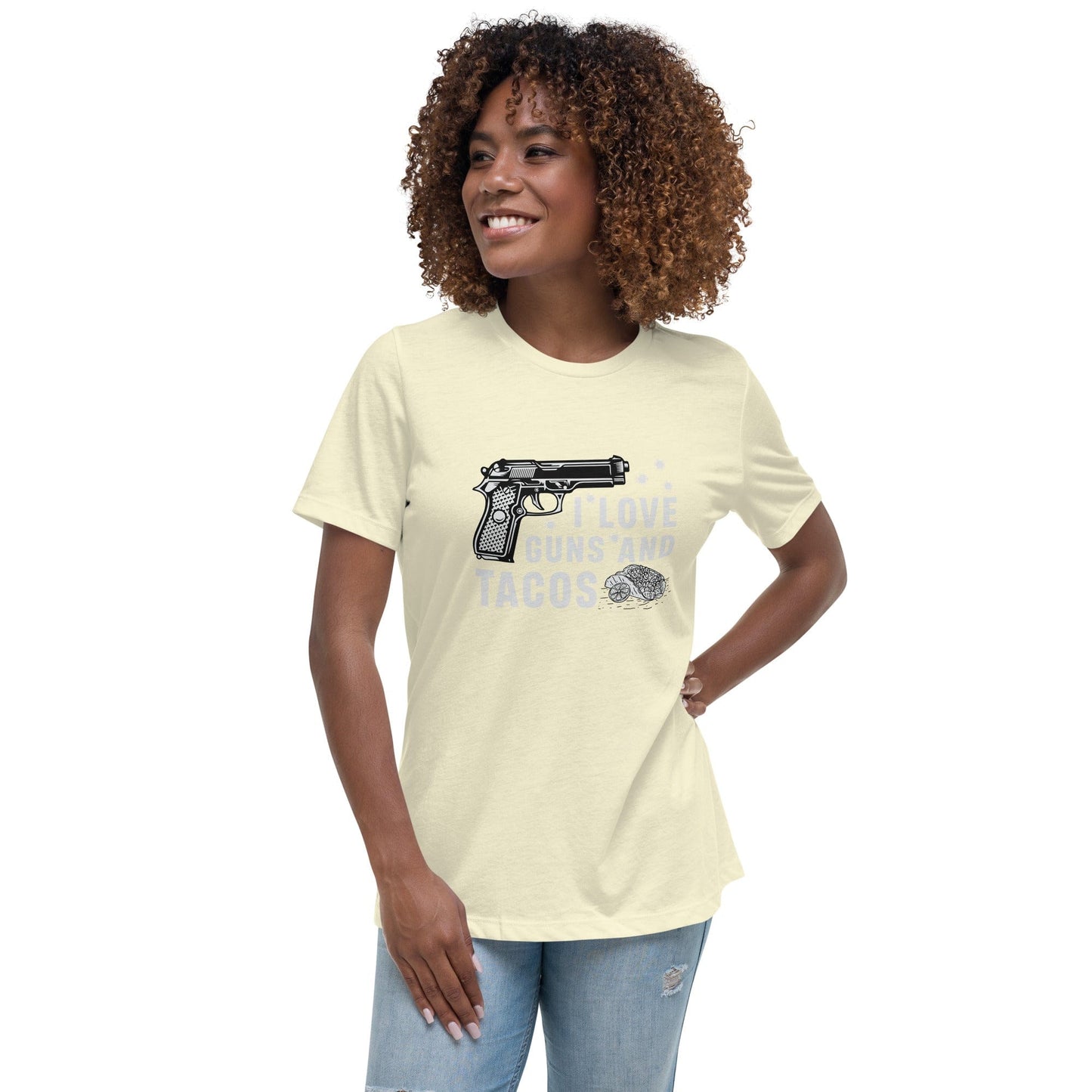 Liberty & Lead Apparel Citron / S I Love Guns and Tacos / Tacos and Guns / But First Tacos  - Ladies Relaxed Tee