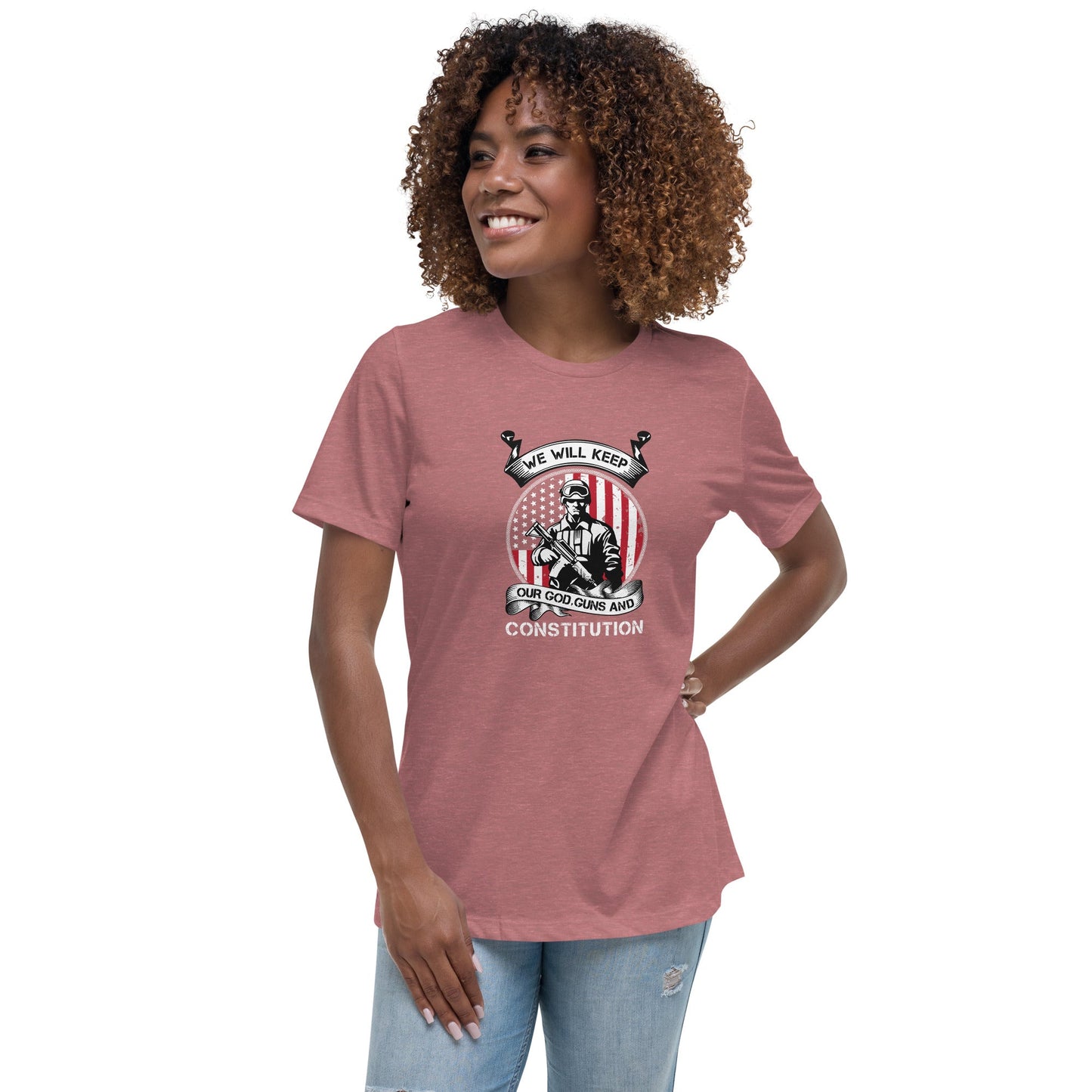 Liberty & Lead Apparel Heather Mauve / S Keep Our Guns - Ladies Relaxed Tee