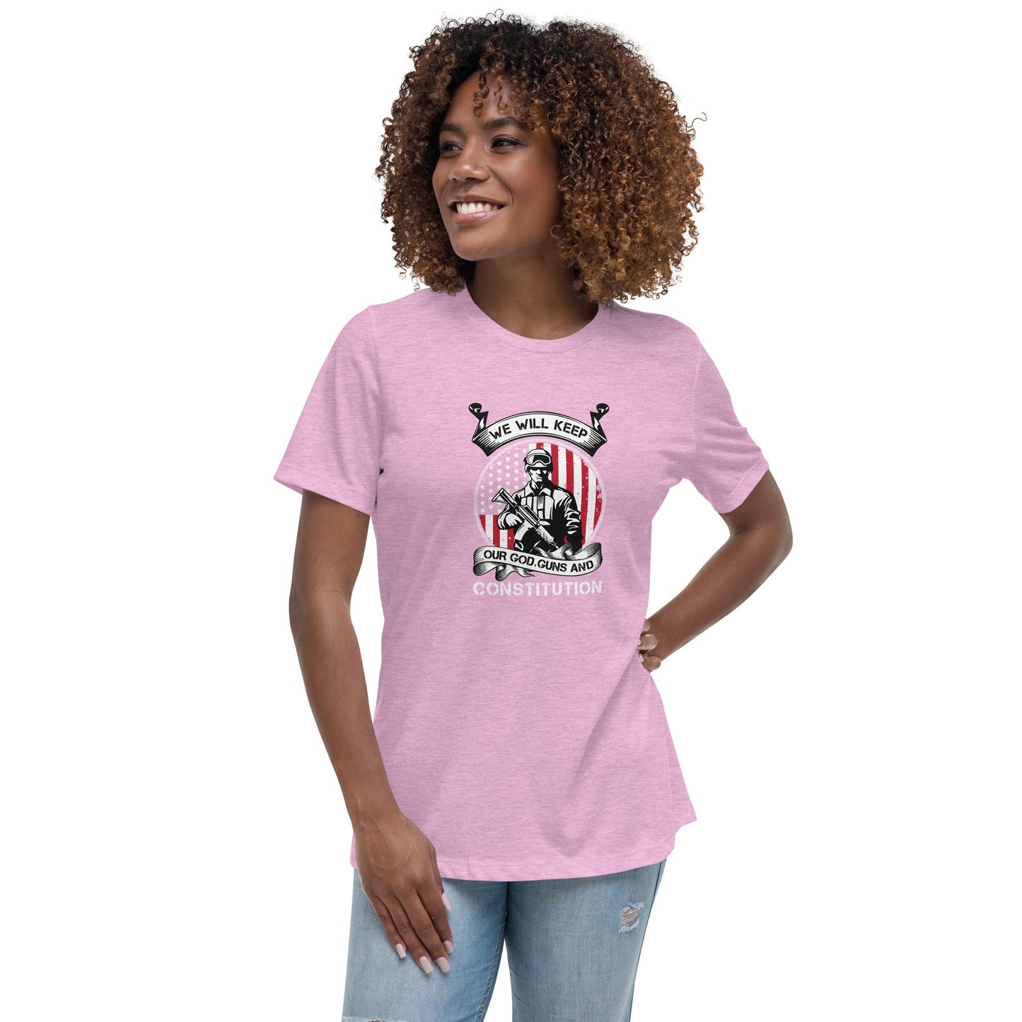 Liberty & Lead Apparel Heather Prism Lilac / S Keep Our Guns - Ladies Relaxed Tee