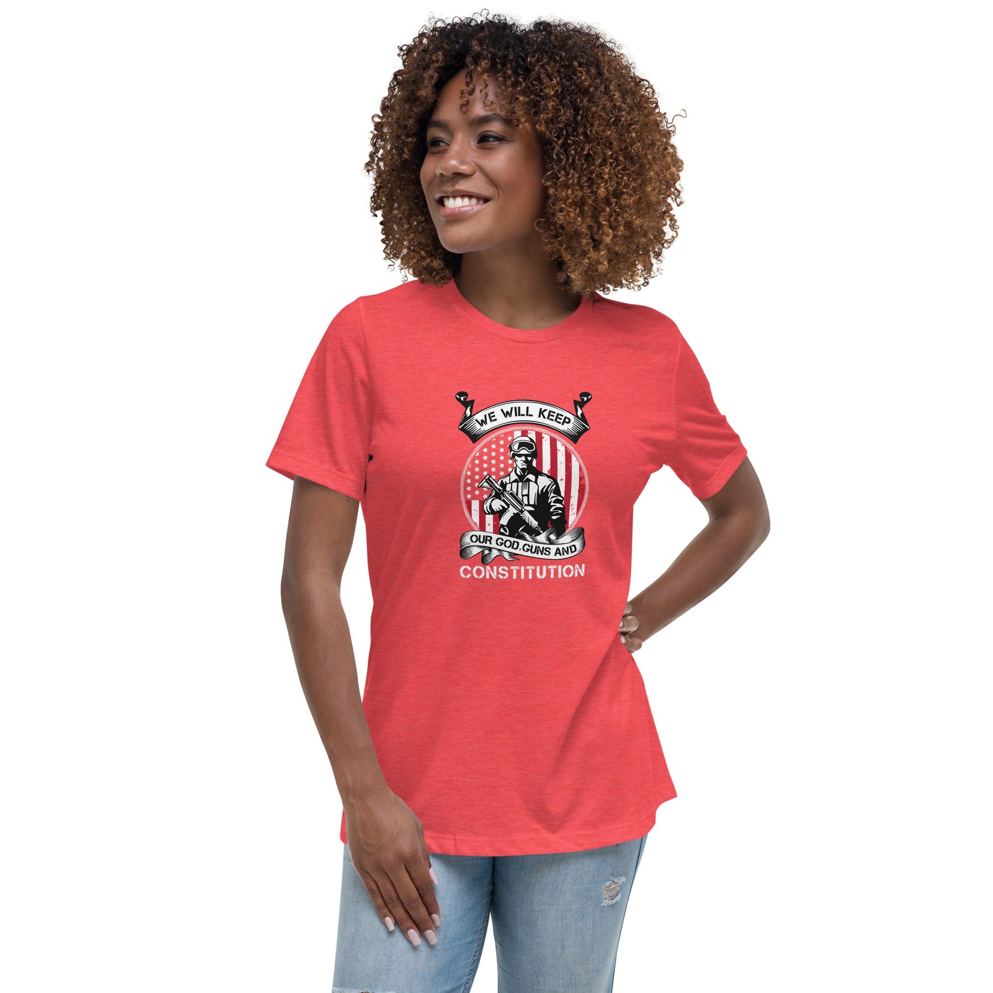 Liberty & Lead Apparel Heather Red / S Keep Our Guns - Ladies Relaxed Tee