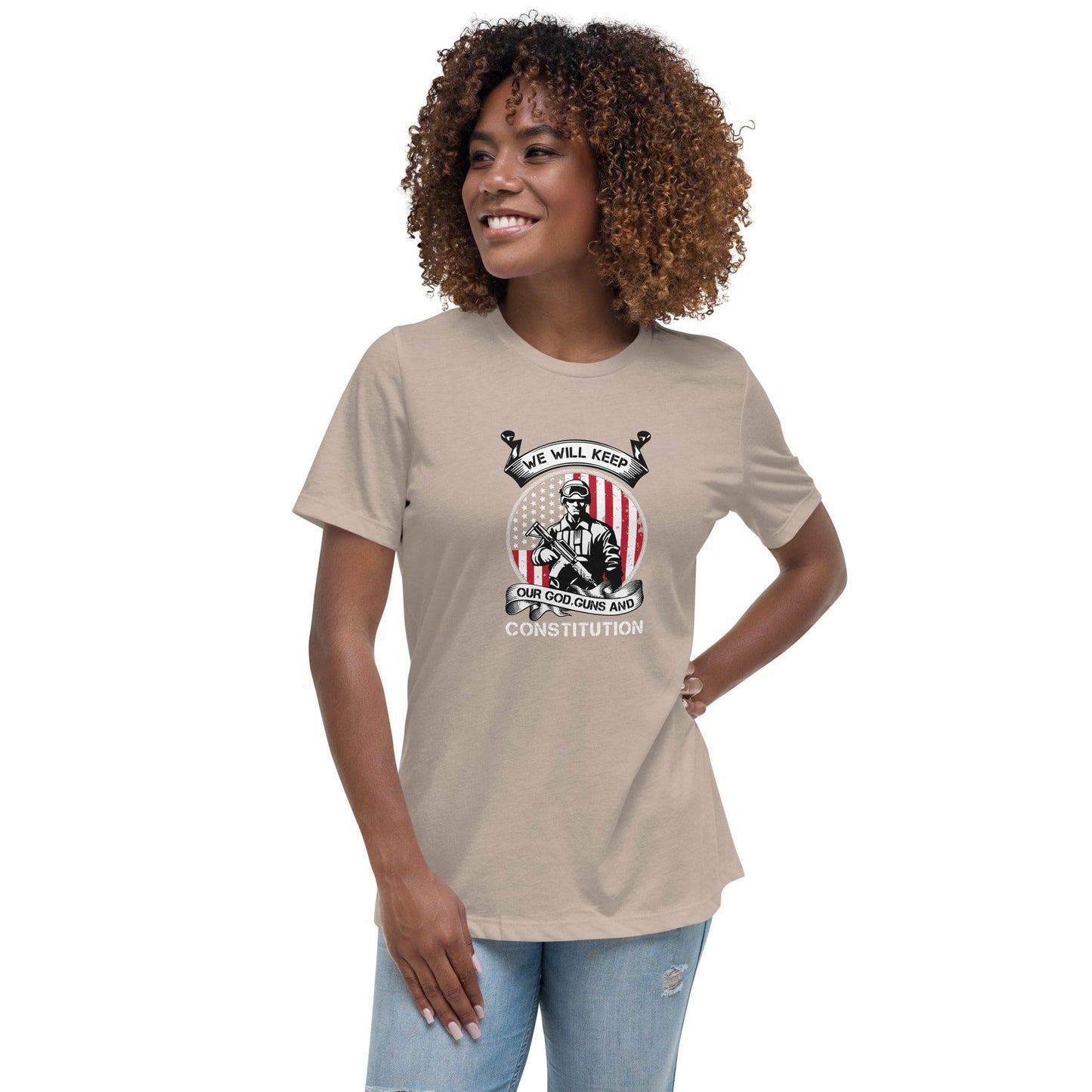 Liberty & Lead Apparel Heather Stone / S Keep Our Guns - Ladies Relaxed Tee