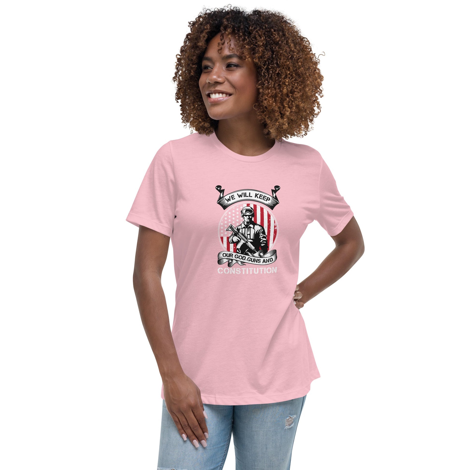 Liberty & Lead Apparel Pink / S Keep Our Guns - Ladies Relaxed Tee