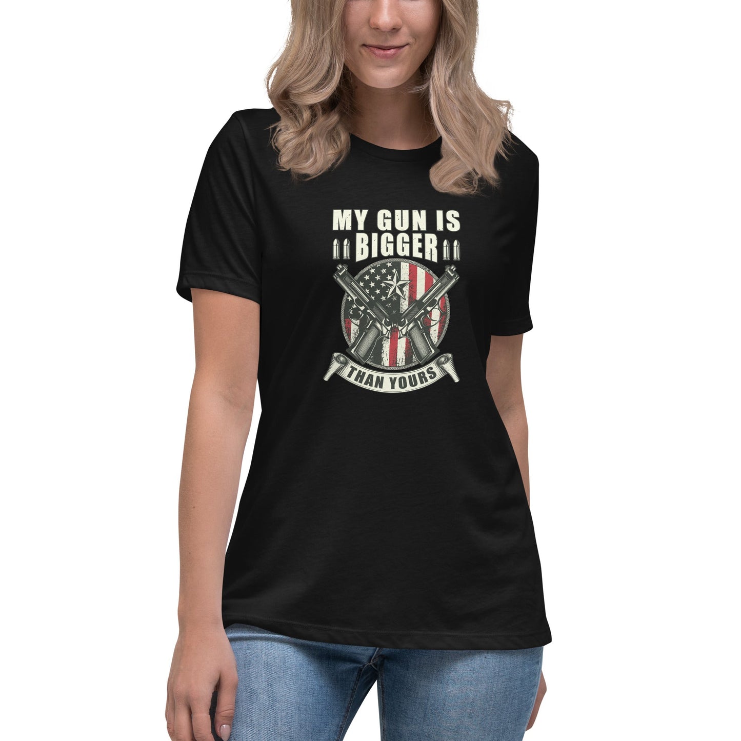 Liberty & Lead Apparel Black / S My Gun Is Bigger - Ladies Relaxed Tee