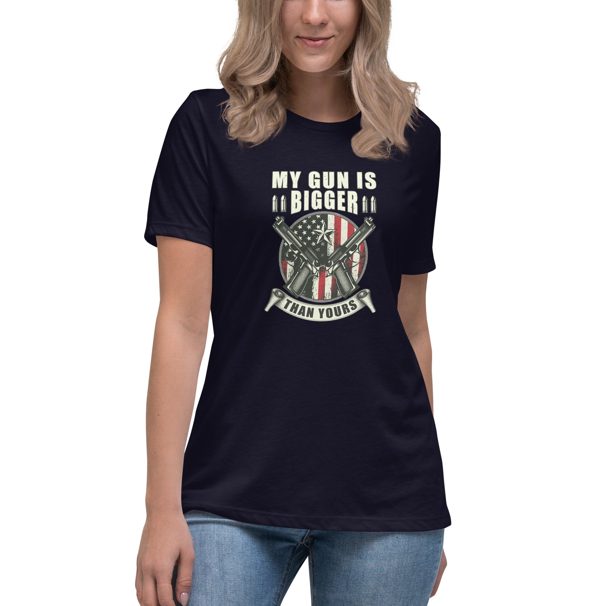 Liberty & Lead Apparel Navy / S My Gun Is Bigger - Ladies Relaxed Tee